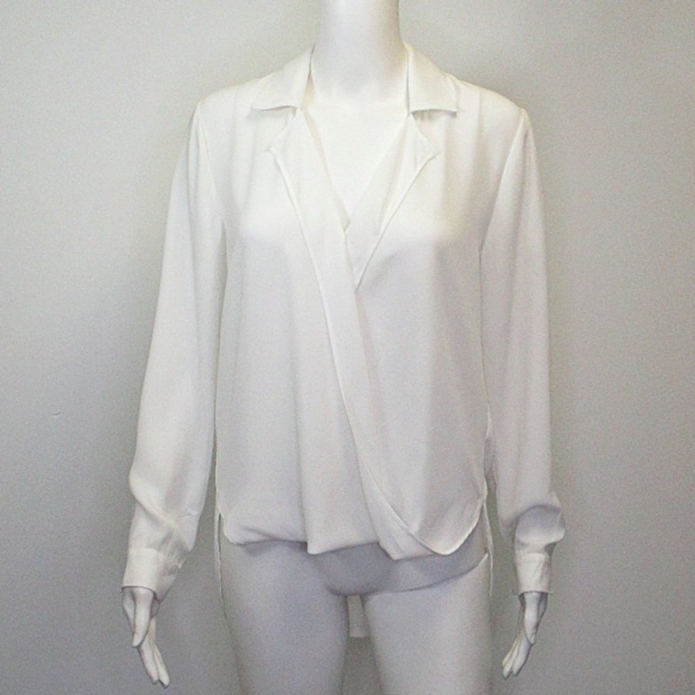 Aqua Bloomingdale's Faux Wrap Surplice Blouse Small
